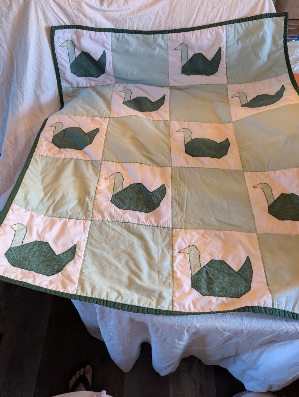 2/80$ Vintage Patchwork Duck Quilt in Green and Cream